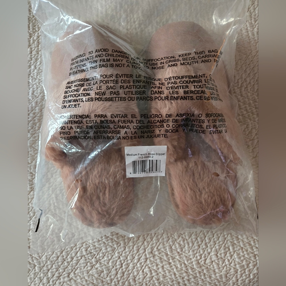 NWT FAUX FUR SLIPPERS French Rose Size M